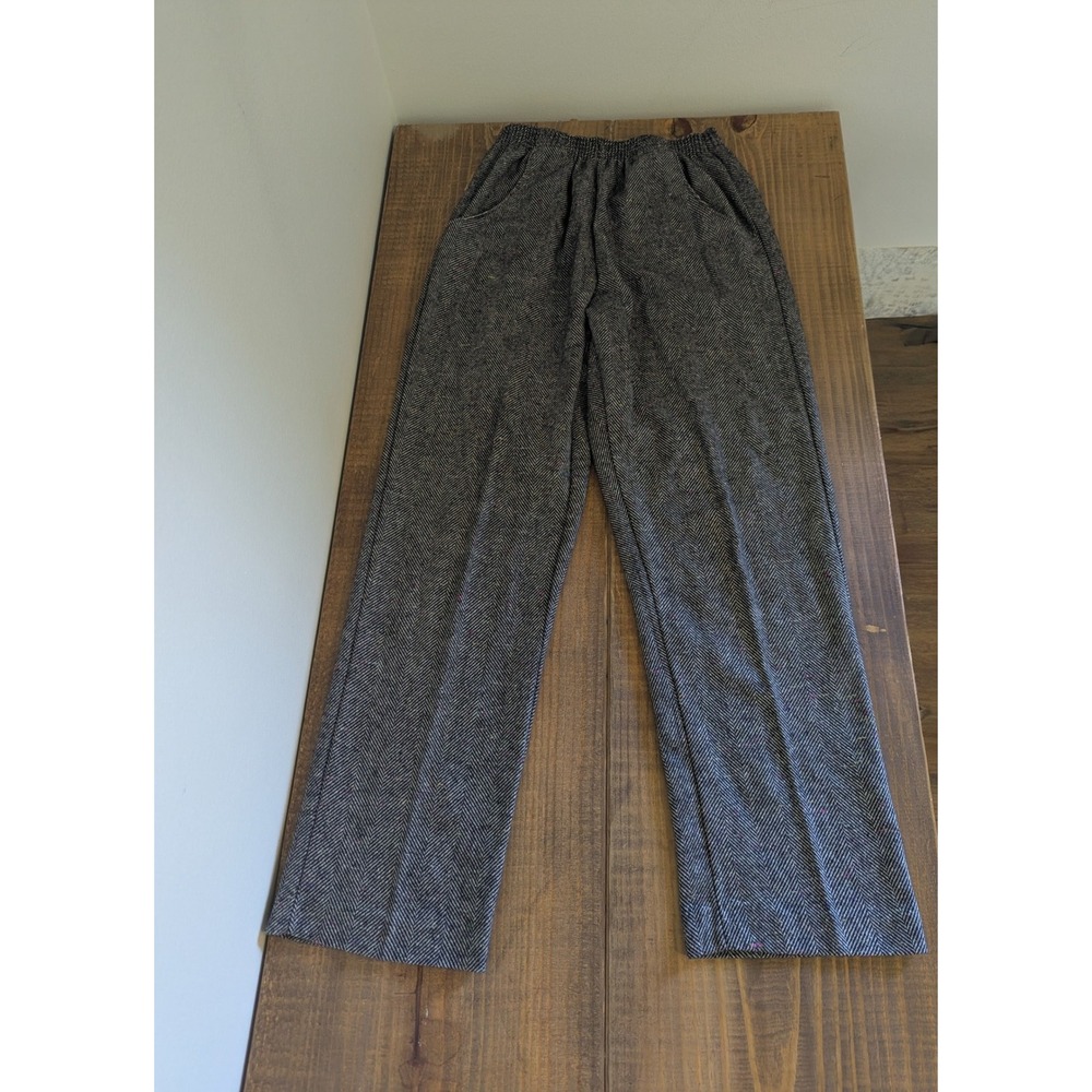Vintage Herringbone Wool Blend‎ Trousers 5-6 Petite Elastic Waist Pull On Pants